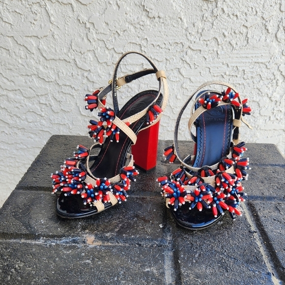 Tory Burch Ambrosia Beaded Raffia Runway Sandal - Picture 2 of 12